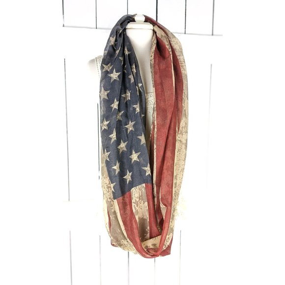 Vintage style USA flag stars and stripes oversized patriotic infinity scarf - Picture 2 of 5